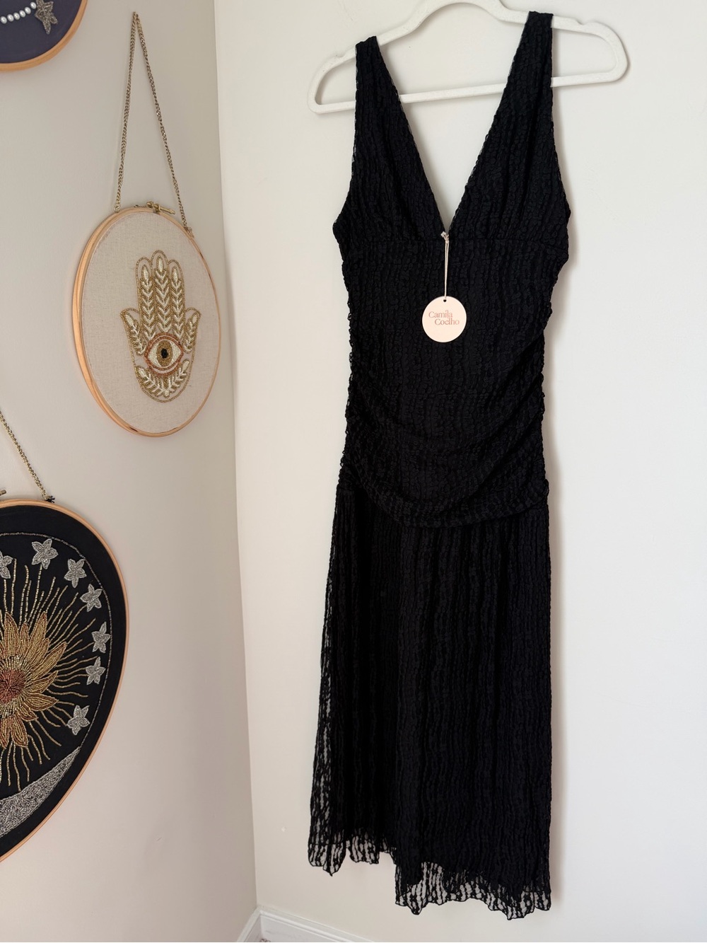Camila Coelho Black lace v neck Maxi Dress